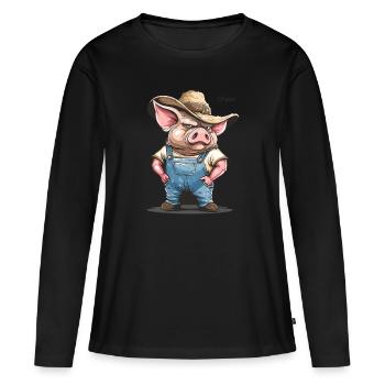 Cochon fermier de porc redneck du village Hillbilly - T-shirt manches longues Premium bio Femme - noir - Devant - Julia (174cm)