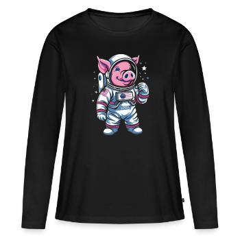 Petit Cochon : Cochon Astronaute - T-shirt manches longues Premium bio Femme - noir - Devant - Julia (174cm)