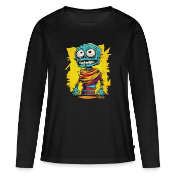 Momie zombie de dessin animé gaie et colorée - T-shirt manches longues Premium bio Femme - noir - Devant - Julia (174cm)