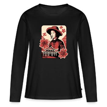 Asian Flowers: Portrait of an Asian Peasant - Women's Premium Organic Long Sleeve Shirt - black - Front - Julia (174cm)