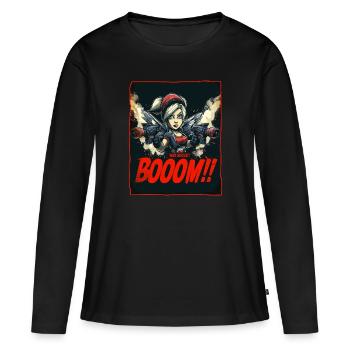 Angel Anime Girl, La Guerre C’est De La Merde - T-shirt manches longues Premium bio Femme - noir - Devant - Julia (174cm)