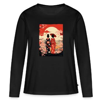 Japanese nature and geishas in kimono - Women's Premium Organic Long Sleeve Shirt - black - Front - Julia (174cm)