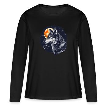 Loup et pleine lune - T-shirt manches longues Premium bio Femme - noir - Devant - Julia (174cm)