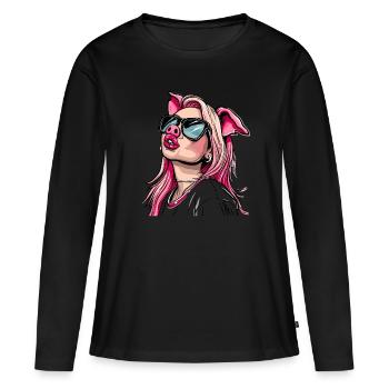 Superstar et influenceuse cool cochon girl - T-shirt manches longues Premium bio Femme - noir - Devant - Julia (174cm)
