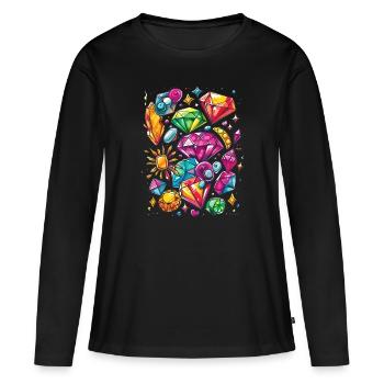 Bijoux et bijoux : diamants et rubis - T-shirt manches longues Premium bio Femme - noir - Devant - Julia (174cm)