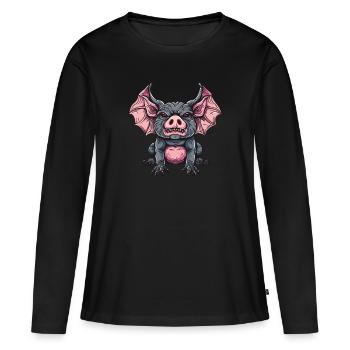 Cochon dragon terriblement drôle - T-shirt manches longues Premium bio Femme - noir - Devant - Julia (174cm)