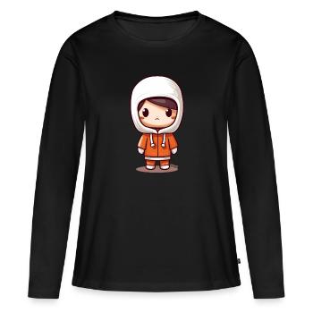 Mignon Kawaii Chibi Kid avec veste à capuche - T-shirt manches longues Premium bio Femme - noir - Devant - Julia (174cm)