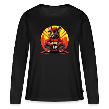 Parodie : Camarade communiste Comrat le Rat - T-shirt manches longues Premium bio Femme - noir - Devant - Julia (174cm)