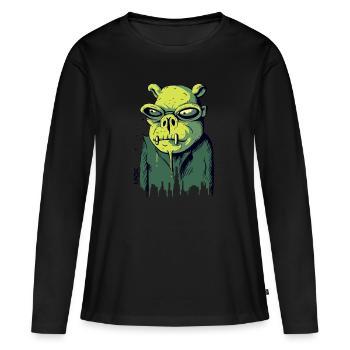 Goblin-Oger: Ich bin nur eine unbeholfene Existenz - Frauen Premium Bio Langarmshirt - Schwarz - Vorne - Julia (174cm)