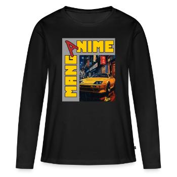 Manga Anime JDM Voiture de course de rue des années 90 - T-shirt manches longues Premium bio Femme - noir - Devant - Julia (174cm)