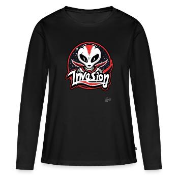 Alien-Invasion-Maskottchen - Frauen Premium Bio Langarmshirt - Schwarz - Vorne - Julia (174cm)