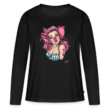 Pin-up et cochon cochon - T-shirt manches longues Premium bio Femme - noir - Devant - Julia (174cm)