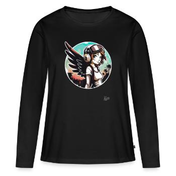 Fille alternative cool avec des ailes d’ange - T-shirt manches longues Premium bio Femme - noir - Devant - Julia (174cm)