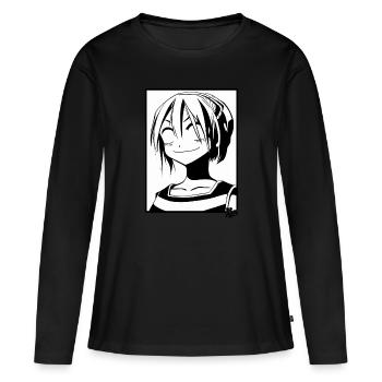 Dessin animé d’une fille heureuse satisfaite - T-shirt manches longues Premium bio Femme - noir - Devant - Julia (174cm)