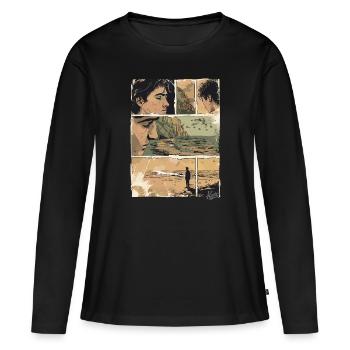 Bande dessinée de la solitude sur la plage - T-shirt manches longues Premium bio Femme - noir - Devant - Julia (174cm)