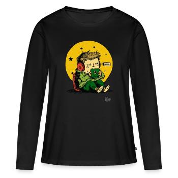Sleep Tired Gamer Boy avec tablette et oreiller - T-shirt manches longues Premium bio Femme - noir - Devant - Julia (174cm)