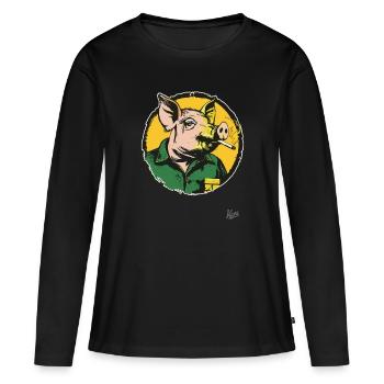 City Country Worker Smoking Pig - Women's Premium Organic Long Sleeve Shirt - black - Front - Julia (174cm)