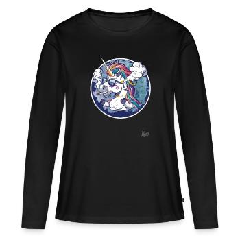 Fumer, drôle, pas cool, anti-héros, perdant, licorne - T-shirt manches longues Premium bio Femme - noir - Devant - Julia (174cm)