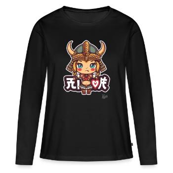 mignon chibi barbare viking fille - T-shirt manches longues Premium bio Femme - noir - Devant - Julia (174cm)