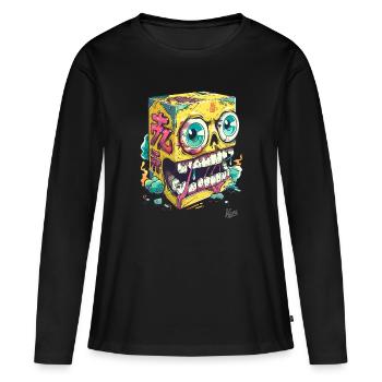 Crâne d’éponge jaune en colère japonais - T-shirt manches longues Premium bio Femme - noir - Devant - Julia (174cm)
