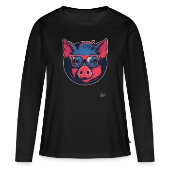 Cochon malin : Un cochon aussi malin qu’une truie - T-shirt manches longues Premium bio Femme - noir - Devant - Julia (174cm)