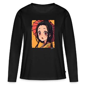 Cartoon girl in kimono with umbrella - Women's Premium Organic Long Sleeve Shirt - black - Front - Julia (174cm)