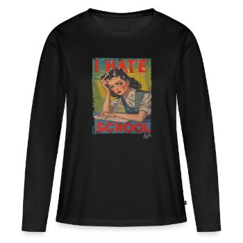 Écolière désespérée, je déteste l’école - T-shirt manches longues Premium bio Femme - noir - Devant - Julia (174cm)