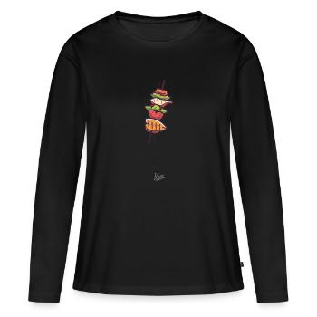 Grillfleisch am Spieß beim Grillen, Grillsaison - Frauen Premium Bio Langarmshirt - Schwarz - Vorne - Julia (174cm)