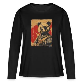Propaganda Stil: Spielzeug General Plüschbär - Frauen Premium Bio Langarmshirt - Schwarz - Vorne - Julia (174cm)