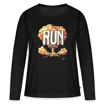 Nuklearer Boom: Flucht vor der Explosion, Laufen - Frauen Premium Bio Langarmshirt - Schwarz - Vorne - Julia (174cm)
