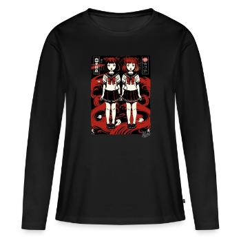 Écolière de dessin animé japonais dans le style anime - T-shirt manches longues Premium bio Femme - noir - Devant - Julia (174cm)