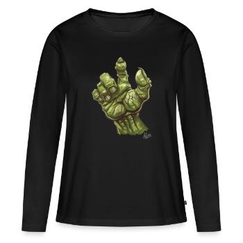 Massive grüne Ork- oder Oger-Monster-Hand - Frauen Premium Bio Langarmshirt - Schwarz - Vorne - Julia (174cm)