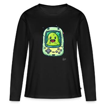 Gaming-Konsole und grüner Blob-Spieler - Frauen Premium Bio Langarmshirt - Schwarz - Vorne - Julia (174cm)