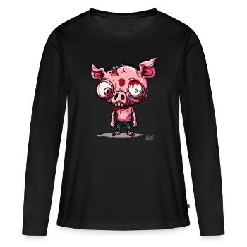 Petit cochon zombie effrayant - T-shirt manches longues Premium bio Femme - noir - Devant - Julia (174cm)