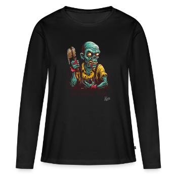 Zombie Worker : Squelette « Excusez-moi » - T-shirt manches longues Premium bio Femme - noir - Devant - Julia (174cm)