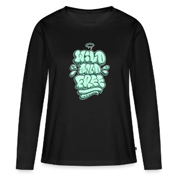 Sauvage et libre, Wild und frei - T-shirt manches longues Premium bio Femme - noir - Devant - Julia (174cm)