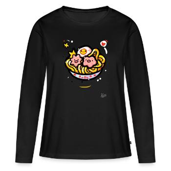 Kawaii Ramen Suppe - Frauen Premium Bio Langarmshirt - Schwarz - Vorne - Julia (174cm)