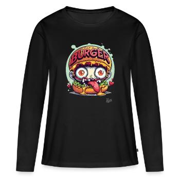 Zombie Burger : Pour les morts-vivants qui ont de l’appétit - T-shirt manches longues Premium bio Femme - noir - Devant - Julia (174cm)