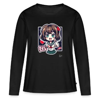 Une écolière chibi avec des cœurs et beaucoup d’amour - T-shirt manches longues Premium bio Femme - noir - Devant - Julia (174cm)