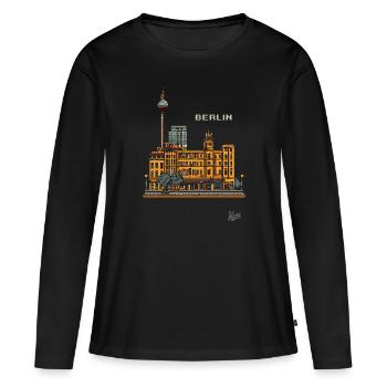Pixel Berlin - T-shirt manches longues Premium bio Femme - noir - Devant - Julia (174cm)