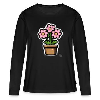 un pot de fleurs vert-rose - T-shirt manches longues Premium bio Femme - noir - Devant - Julia (174cm)