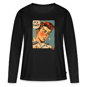 Vintage 50er-Jahre Cartoon-Junge: Das ist eng! - Frauen Premium Bio Langarmshirt - Schwarz - Vorne - Julia (174cm)