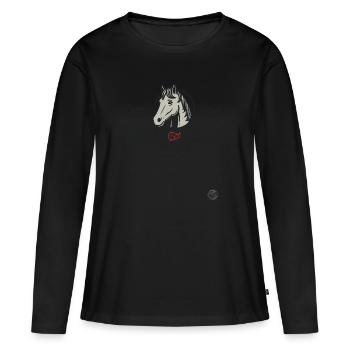 Drôle de design de restaurant « Horse Steak » Satire - T-shirt manches longues Premium bio Femme - noir - Devant - Julia (174cm)