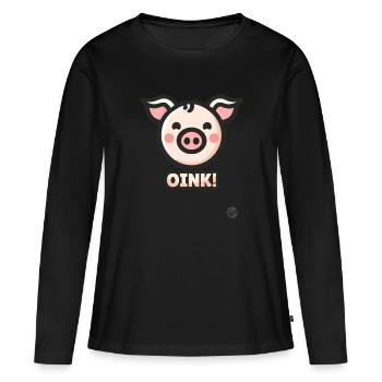 Petit cochon le cochon Oink - T-shirt manches longues Premium bio Femme - noir - Devant - Julia (174cm)