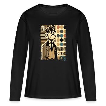 Wütender Retro Mann wählt Tapeten aus - Frauen Premium Bio Langarmshirt - Schwarz - Vorne - Julia (174cm)
