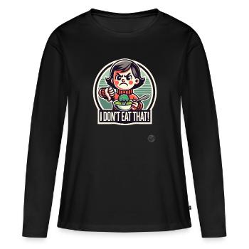 Fille avec cuillère et brocoli, pouces vers le bas - T-shirt manches longues Premium bio Femme - noir - Devant - Julia (174cm)