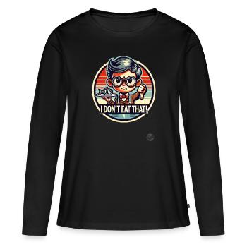 Garçon avec des lunettes et un plat à poisson : pouces vers le bas - T-shirt manches longues Premium bio Femme - noir - Devant - Julia (174cm)
