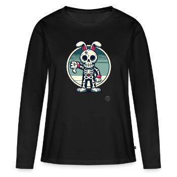 Lapin squelette effrayant avec les pouces vers le bas - T-shirt manches longues Premium bio Femme - noir - Devant - Julia (174cm)