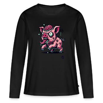 Rotten Brain – Funny Zombie Pig - Women's Premium Organic Long Sleeve Shirt - black - Front - Julia (174cm)