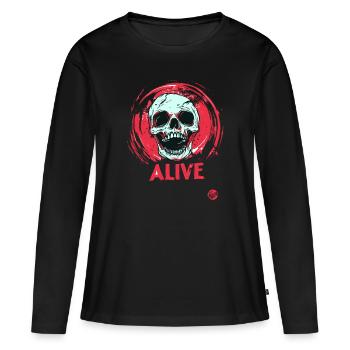 Lebendiger Totenkopf - Frauen Premium Bio Langarmshirt - Schwarz - Vorne - Julia (174cm)